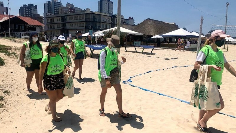 integrantes da Assea em atividade nas areias da praia