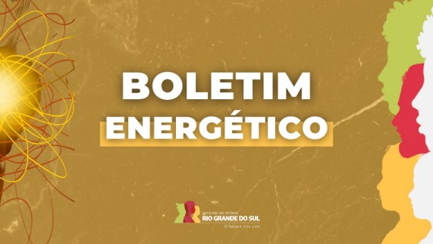 card com as silhuetas da marca RS na cor bronze com a frase em letras brancas "Boletim Energético"